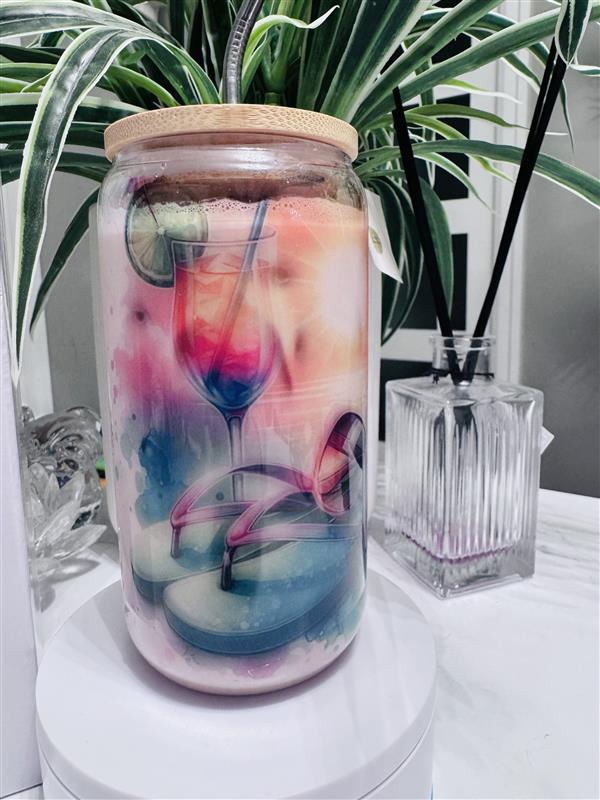 Libbey 16oz Glass – Watercolor Beach Edition 🌊🍹