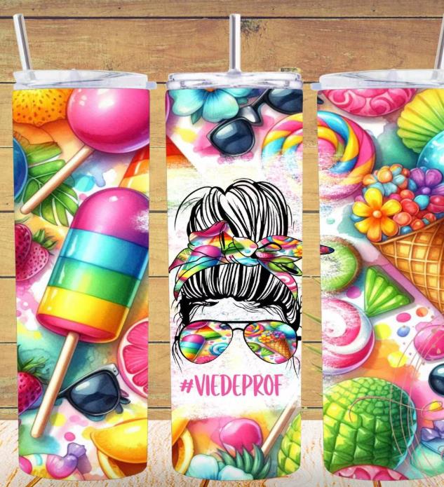 đŹ 20 oz Tumbler â #viedeprof Multicolor Candy Theme đ