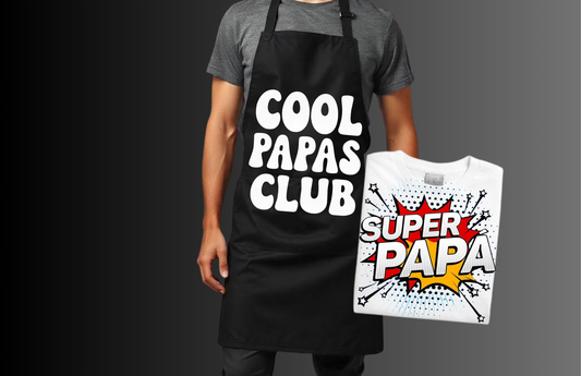 Super Papa and Cool Dad Club T-Shirt and Apron/Tablier