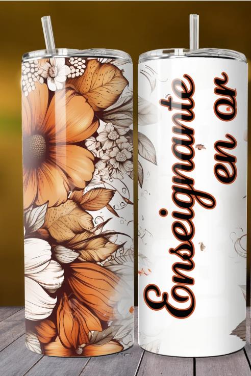 ✨ 20oz Tumbler – Enseignante en Or Design 📚💛