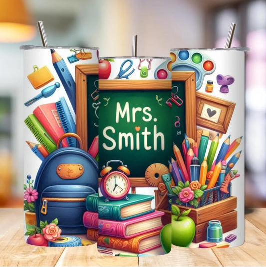 🍎 20 oz Customizable Tumbler – Teacher Edition ✏️📚